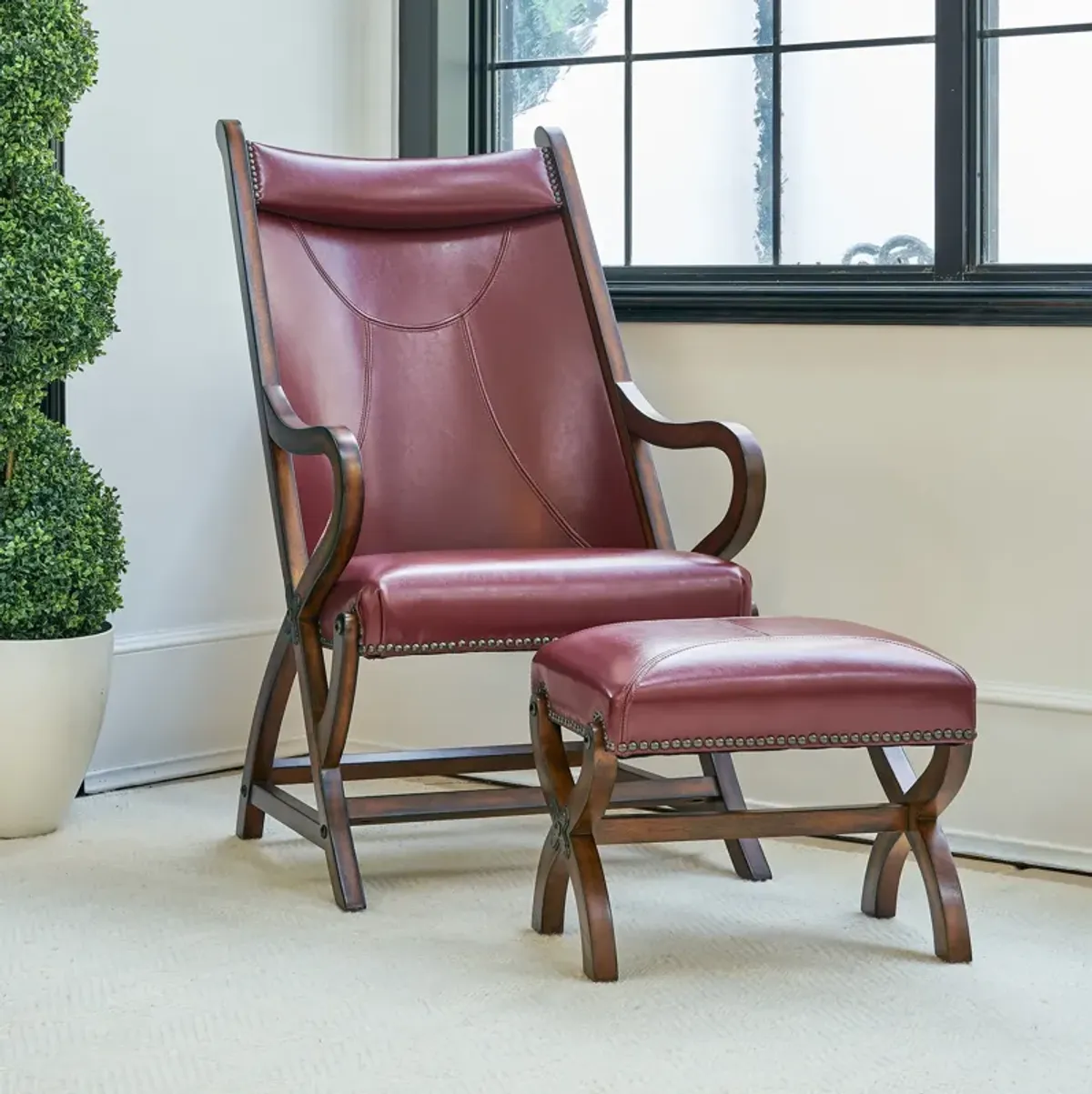 Tropez Accent Chair & Ottoman Set - Cherry