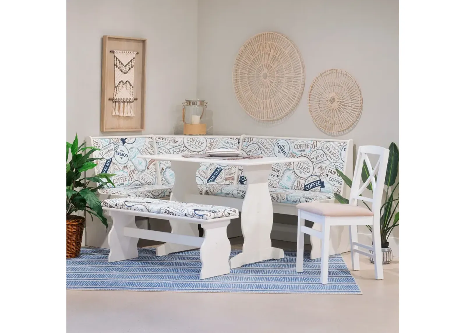 Razz Dining Table, Banquette and Bench - White/Print