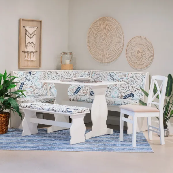 Razz Dining Table, Banquette and Bench - White/Print