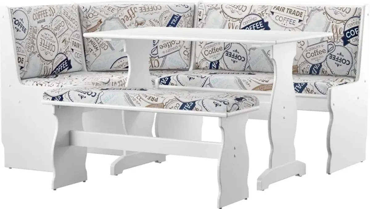 Razz Dining Table, Banquette and Bench - White/Print