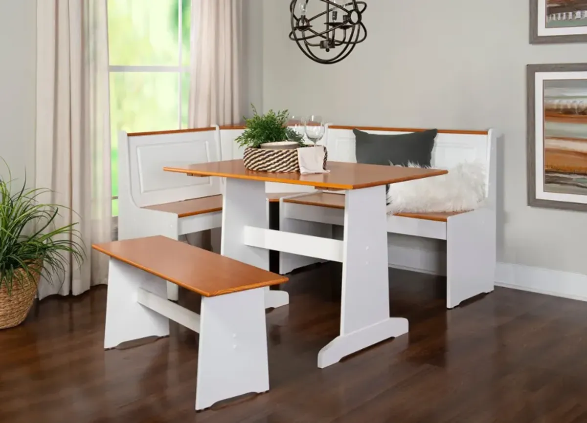 Pent Dining Table, Banquette and Bench - White/Pine