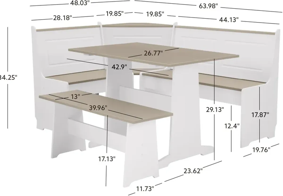 Pent Dining Table, Banquette and Bench - White/Pine