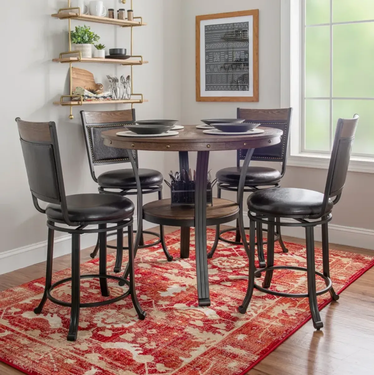 Cyril 5-Piece Counter-Height Dining Set - Brown