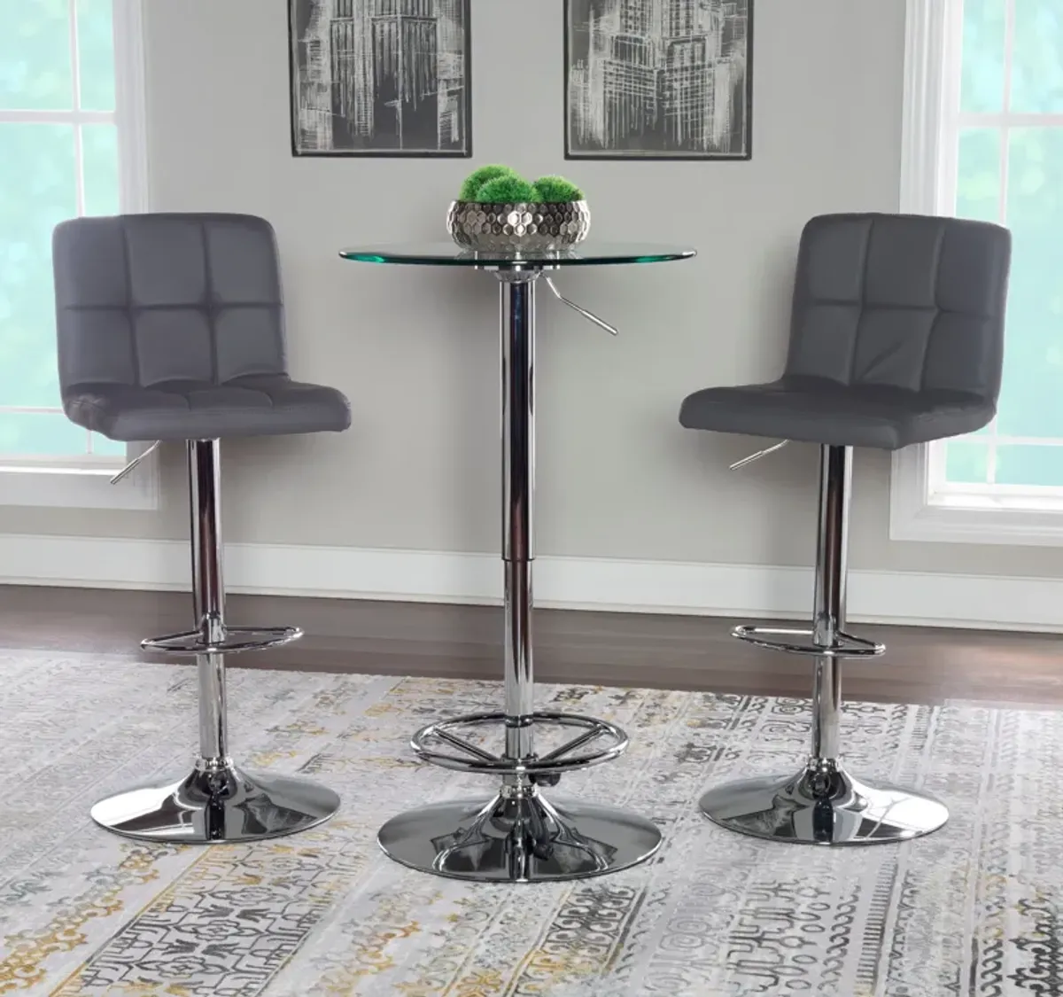 Dustin Table and Avani Bar Stools Set - Gray