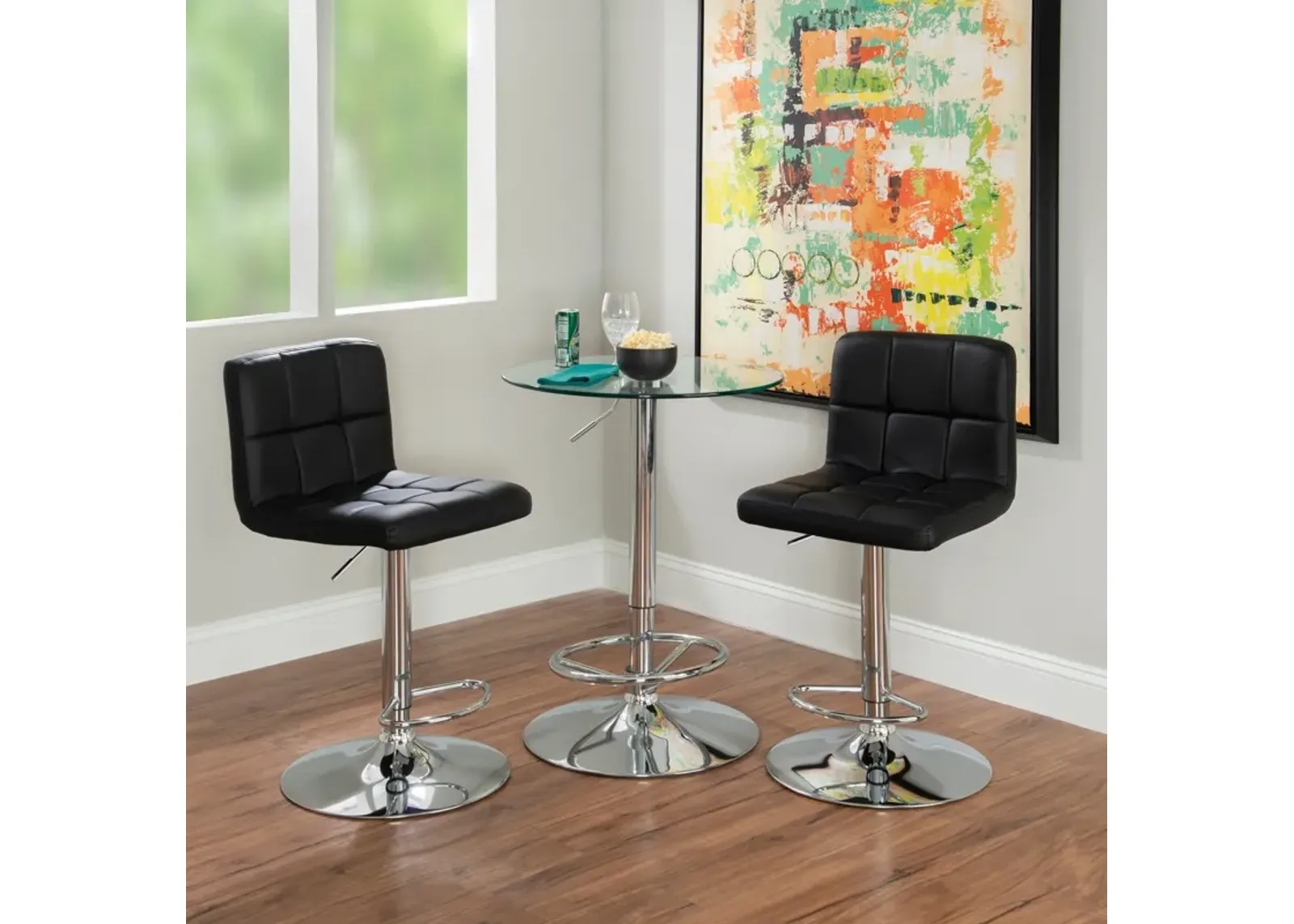 Dustin Table and Avani Bar Stools Set - Black