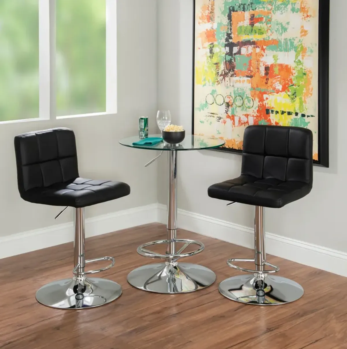 Dustin Table and Avani Bar Stools Set - Black