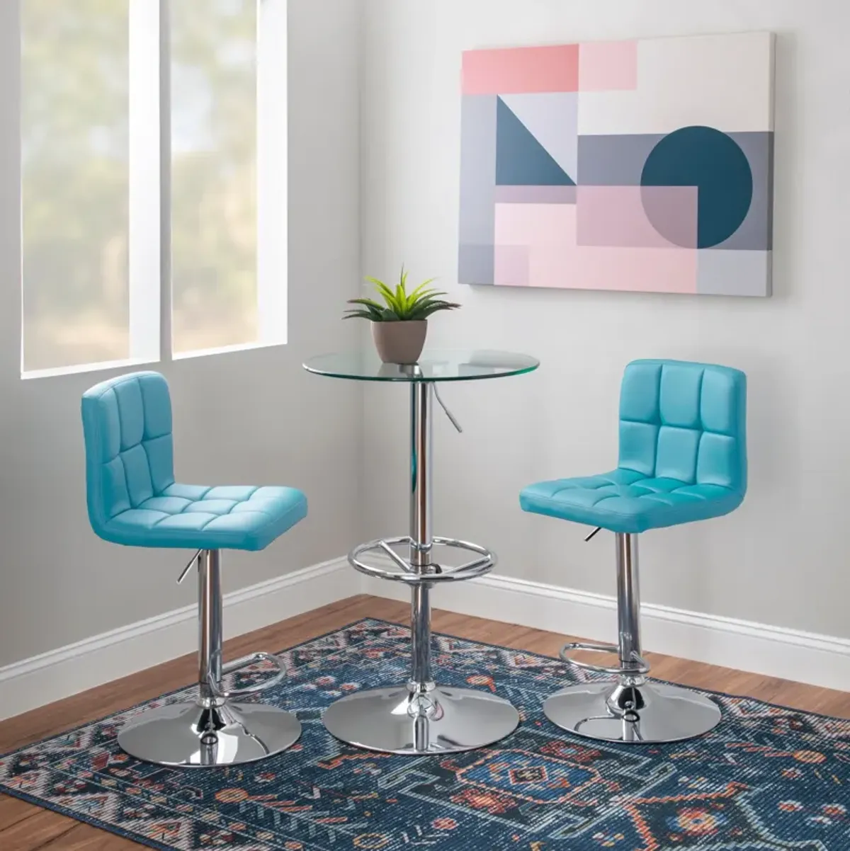 Dustin Table and 2 Avani Bar Stools - Teal