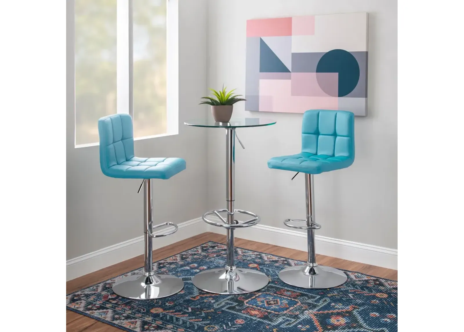 Dustin Table and 2 Avani Bar Stools - Teal