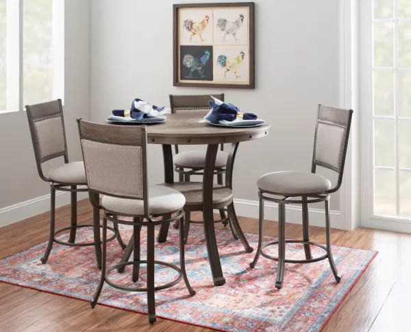 Cyril Counter-Height Dining Table and 4 Swivel Stools - Pewter