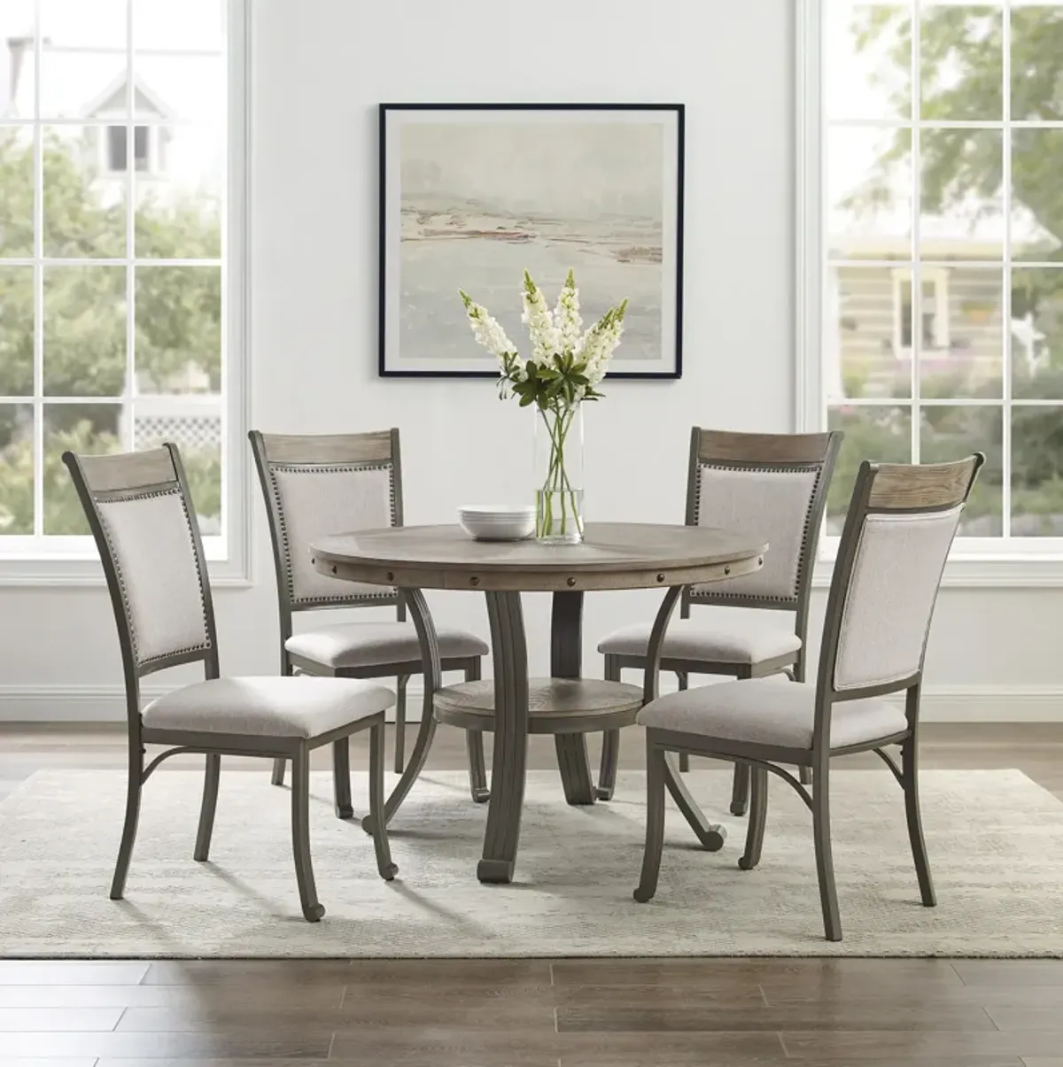 Cyril Dining Table and 4 Dining Chairs - Pewter