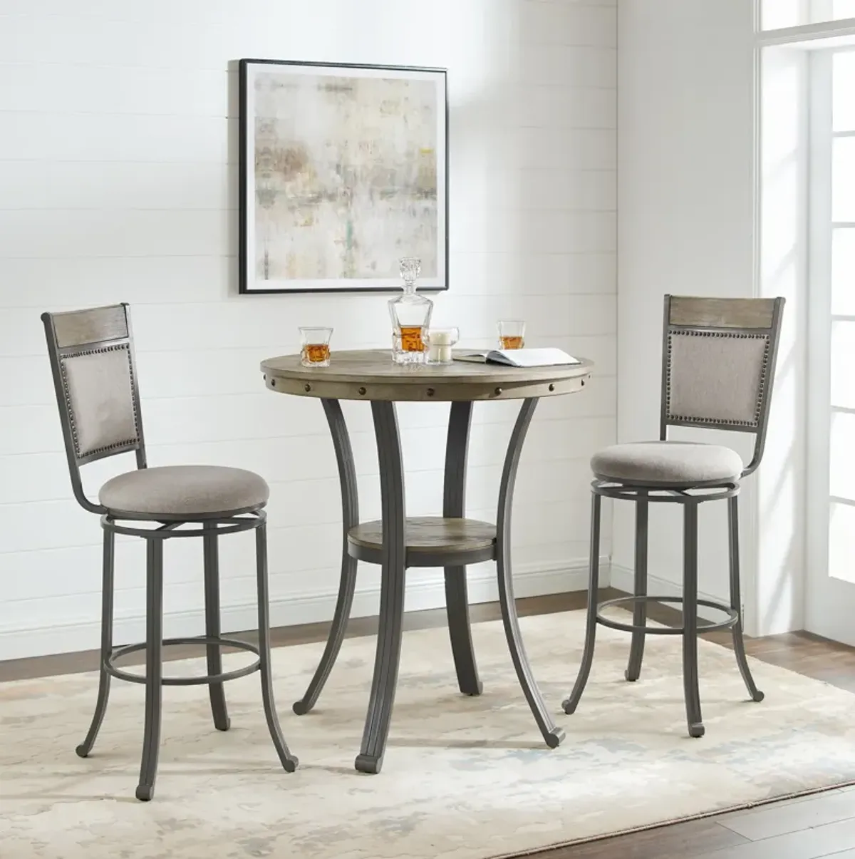 Cyril Pub Table and 2 Swivel Stools - Pewter