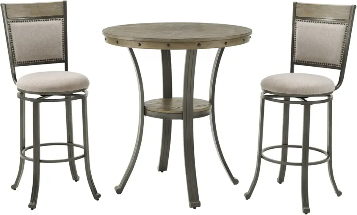 Cyril Pub Table and 2 Swivel Stools - Pewter