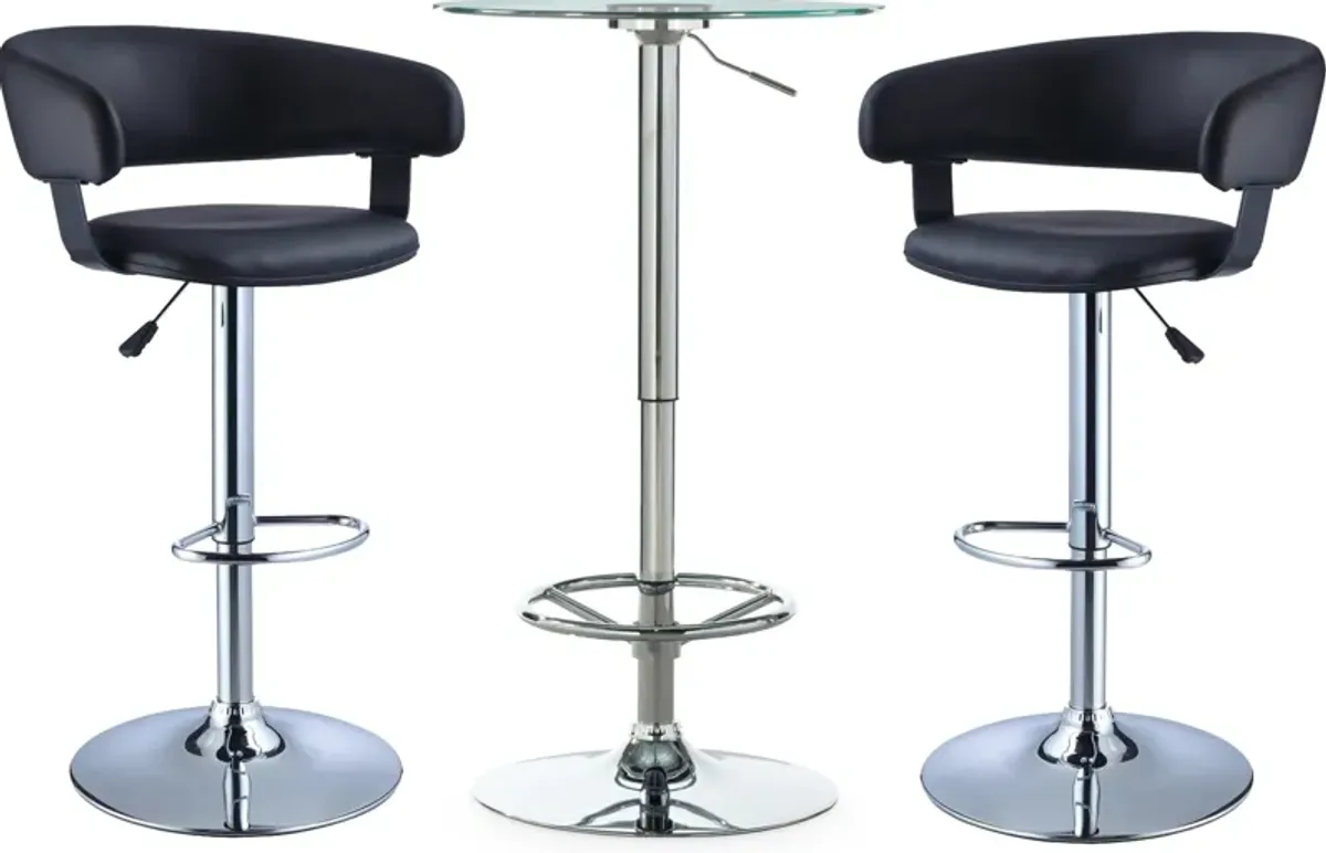 Dustin Table and 2 Tonina Bar Stools Set - Black