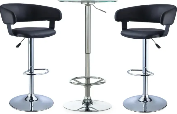 Dustin Table and 2 Tonina Bar Stools Set - Black