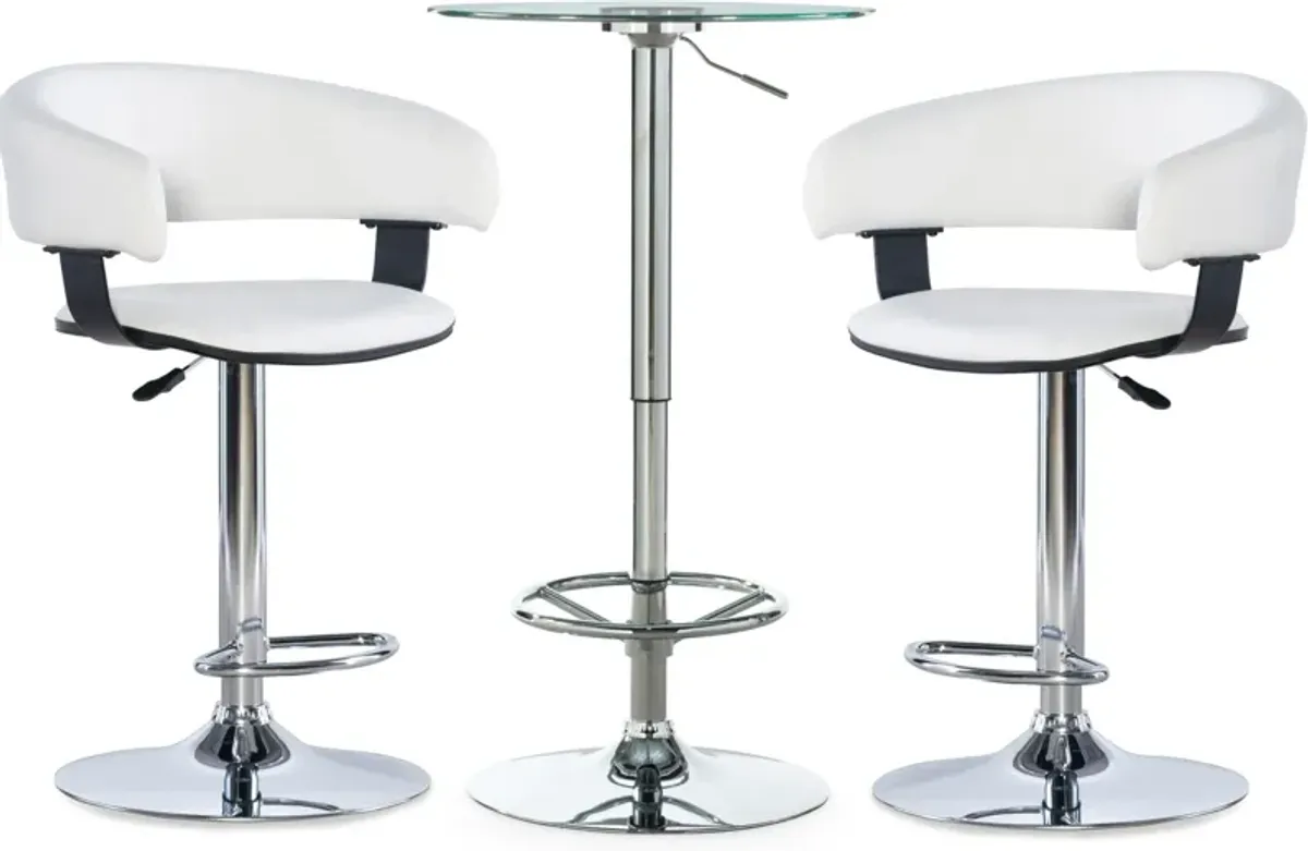 Dustin Table and 2 Tonina Bar Stools Set - White