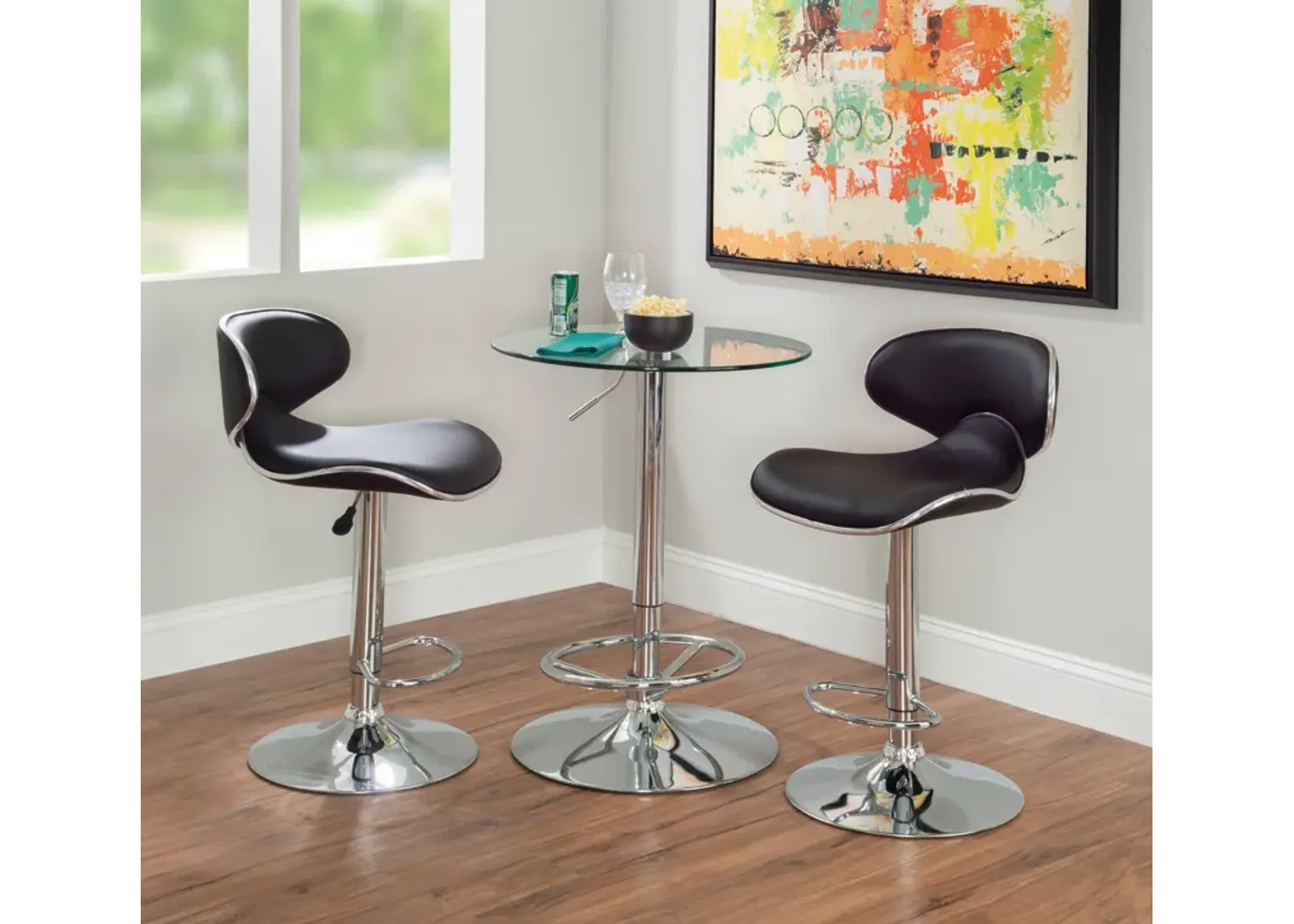 Dustin Table and 2 Liv Bar Stools Set - Black