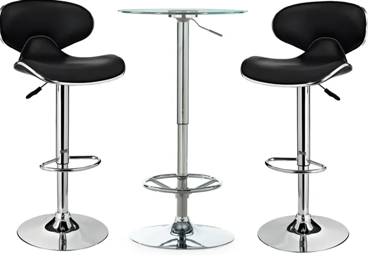 Dustin Table and 2 Liv Bar Stools Set - Black