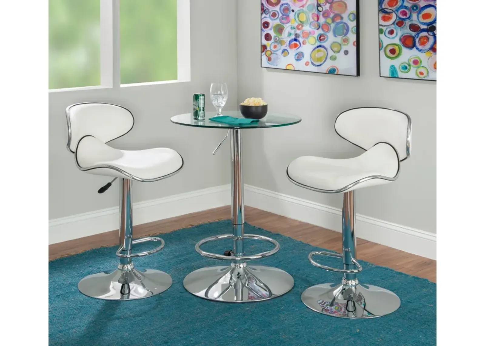 Dustin Table and 2 Liv Bar Stools Set - White