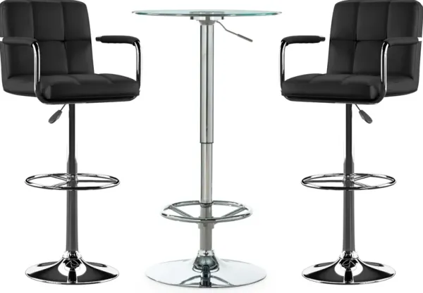 Dustin Table and 2 Graydon Bar Stools Set - Black