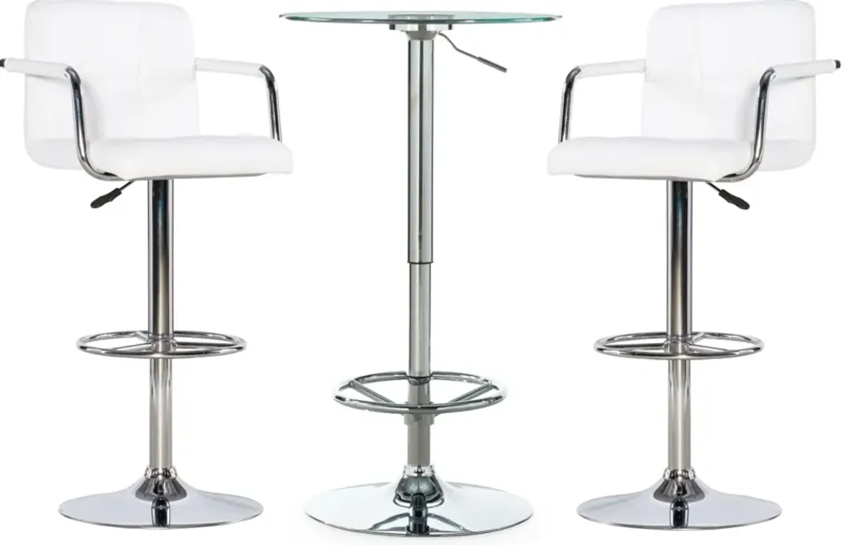 Dustin Table and 2 Graydon Bar Stools Set - White