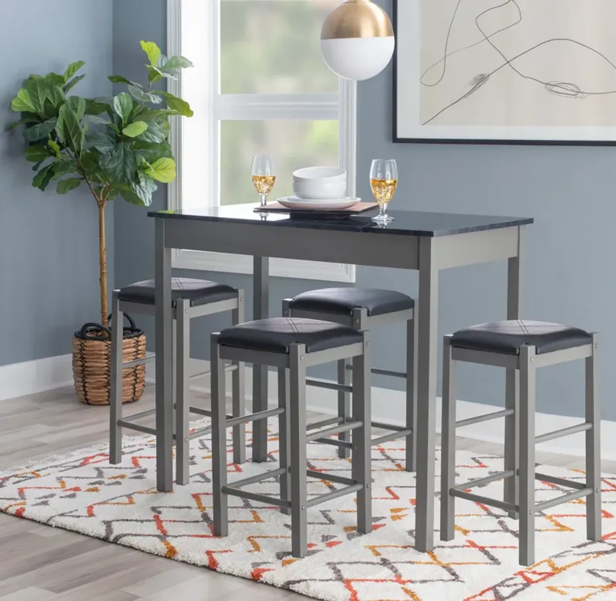 Brewer Counter-Height Dining Table and 4 Backless Stools