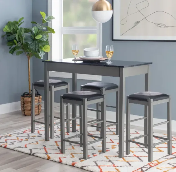 Brewer Counter-Height Dining Table and 4 Backless Stools