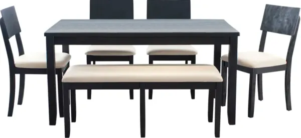 Rozon Dining Table, 4 Side Chairs and Bench - Dark Cherry