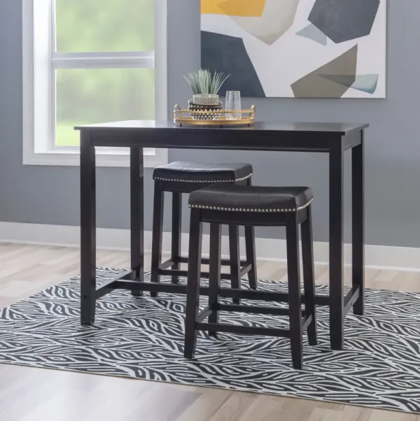 Wilcox Counter-Height Dining Table and 2 Backless Stools - Black