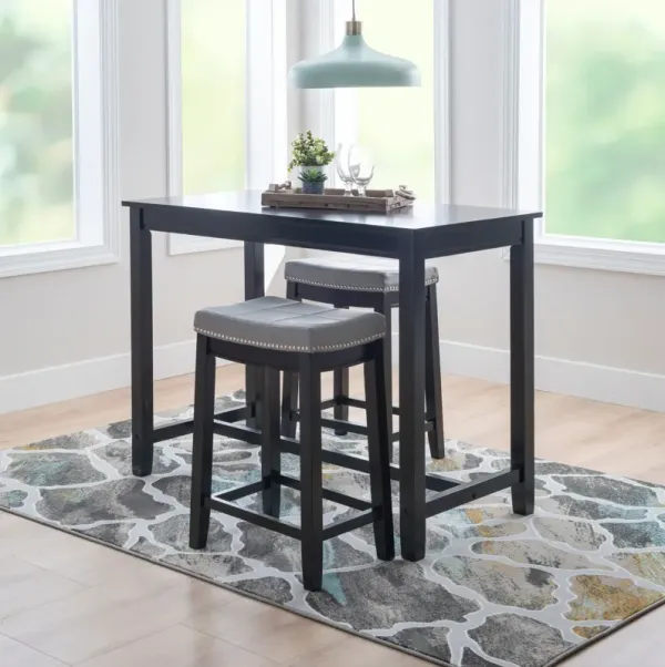 Wilcox Counter-Height Dining Table and 2 Backless Stools - Black/Gray