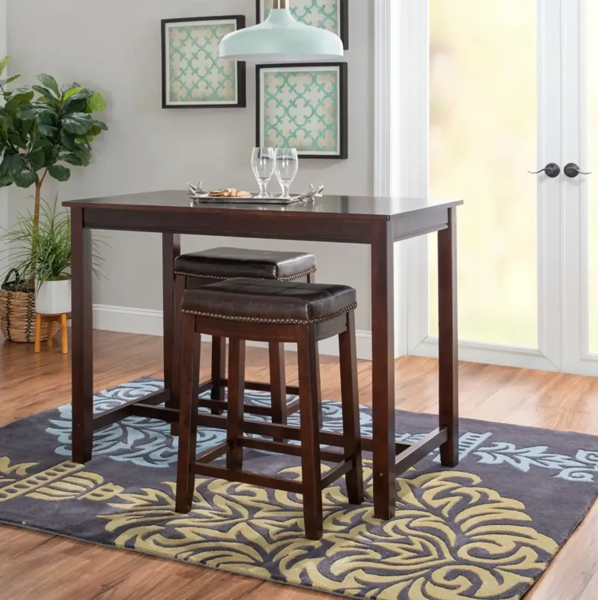 Wilcox Counter-Height Dining Table and 2 Backless Stools - Brown