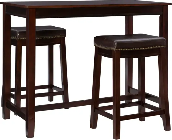 Wilcox Counter-Height Dining Table and 2 Backless Stools - Brown