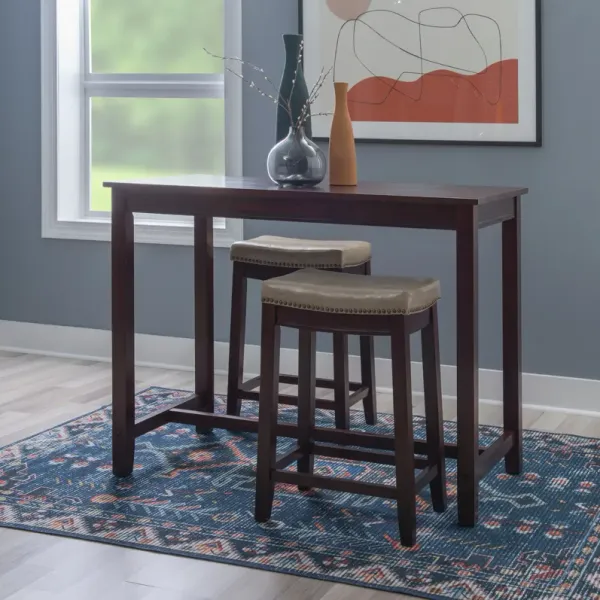 Wilcox Counter-Height Dining Table and 2 Backless Stools - Brown/Beige