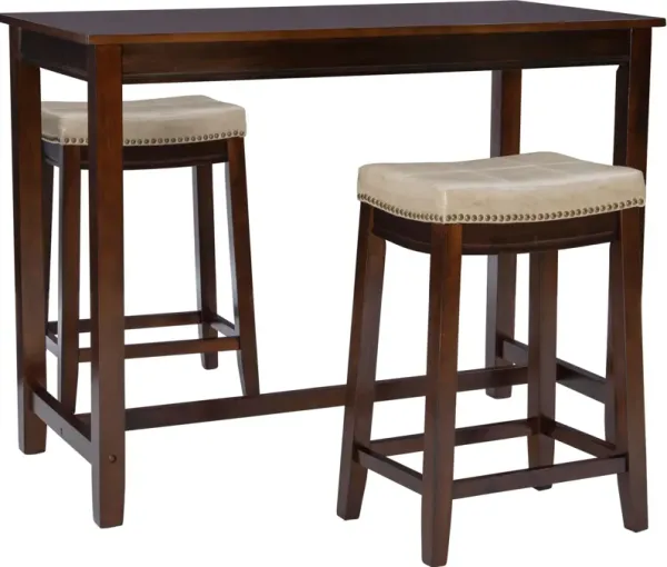 Wilcox Counter-Height Dining Table and 2 Backless Stools - Brown/Beige