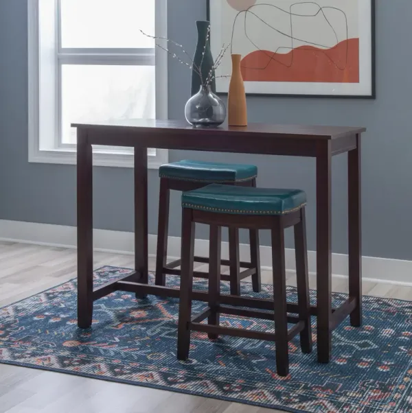 Wilcox Counter-Height Dining Table and 2 Backless Stools - Brown/Blue