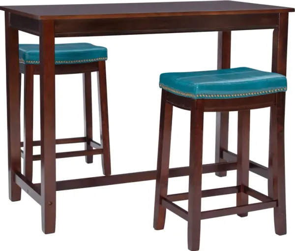 Wilcox Counter-Height Dining Table and 2 Backless Stools - Brown/Blue