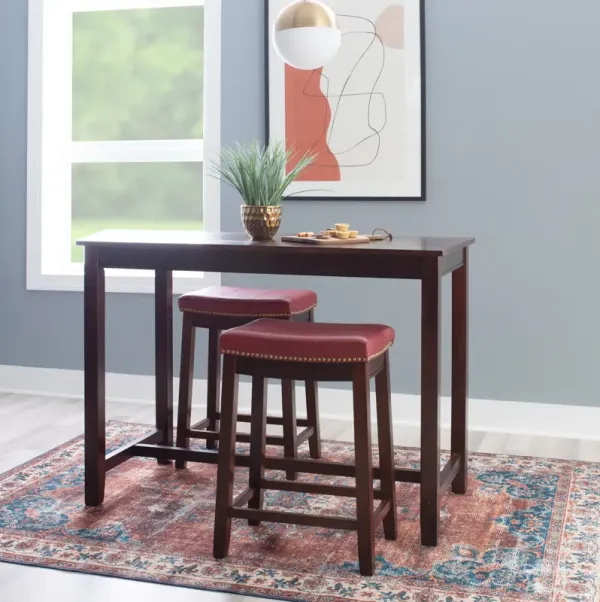 Wilcox Counter-Height Dining Table and 2 Backless Stools - Brown/Red