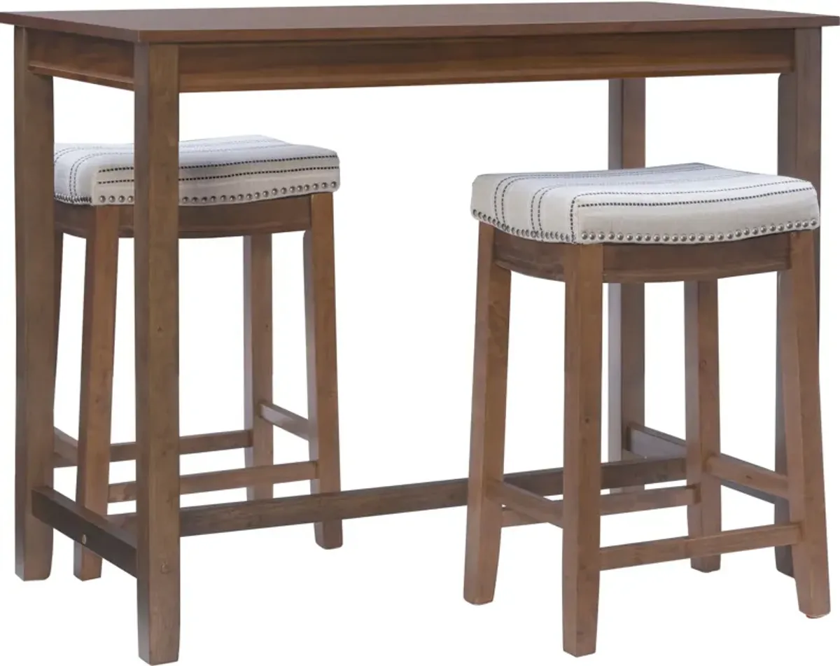 Wilcox Counter-Height Dining Table and 2 Backless Stools - Rustic Brown/Stripe
