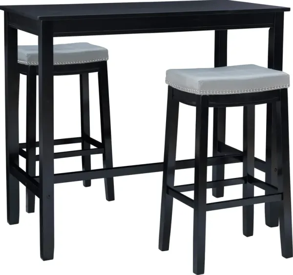 Wilcox Bar Height Table and 2 Backless Stools - Black/Gray