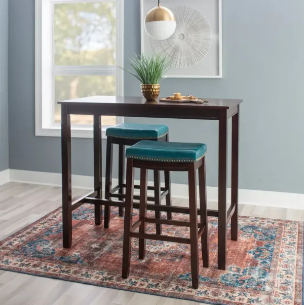 Wilcox Bar Height Table and 2 Backless Stools - Brown/Blue