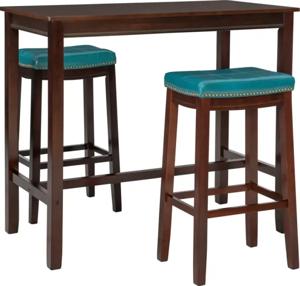 Wilcox Bar Height Table and 2 Backless Stools - Brown/Blue