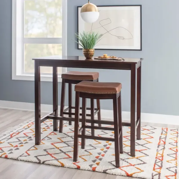 Wilcox Bar Height Table and 2 Backless Stools - Brown/Cognac