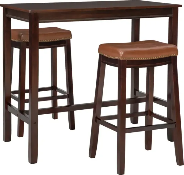 Wilcox Bar Height Table and 2 Backless Stools - Brown/Cognac