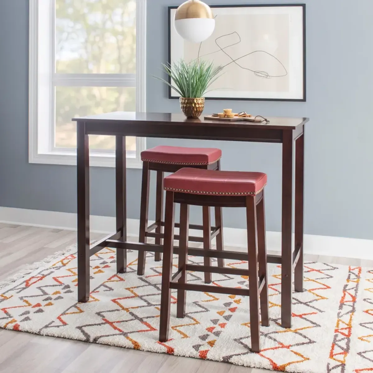Wilcox Bar Height Table and 2 Backless Stools - Brown/Red
