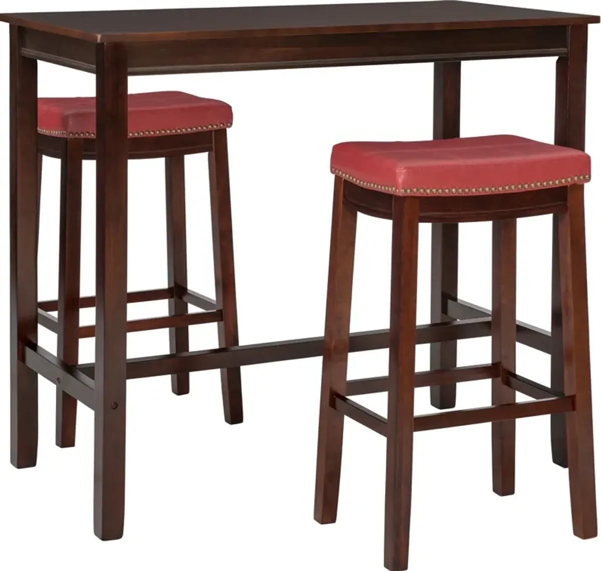 Wilcox Bar Height Table and 2 Backless Stools - Brown/Red