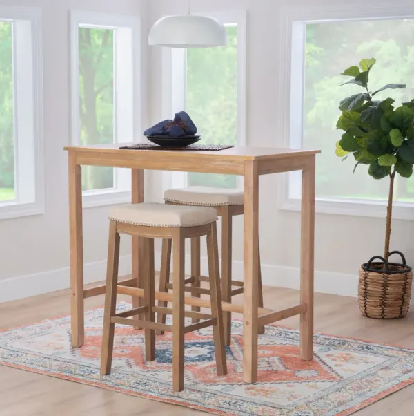 Wilcox Bar Height Table and 2 Backless Stools - Natural