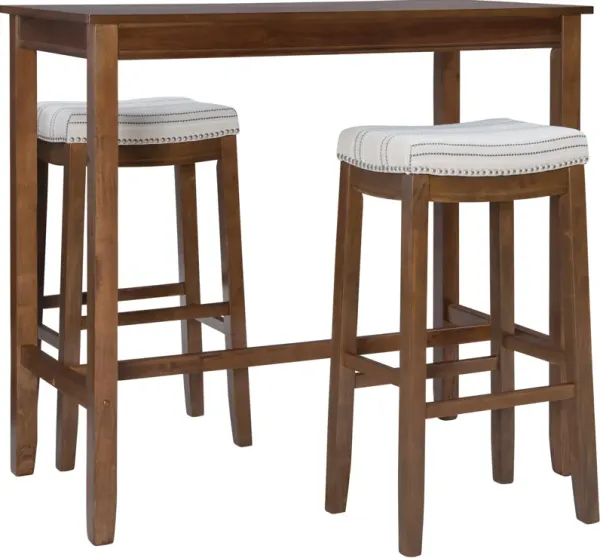 Wilcox Bar Height Table and 2 Backless Stools - Rustic Brown/Stripe