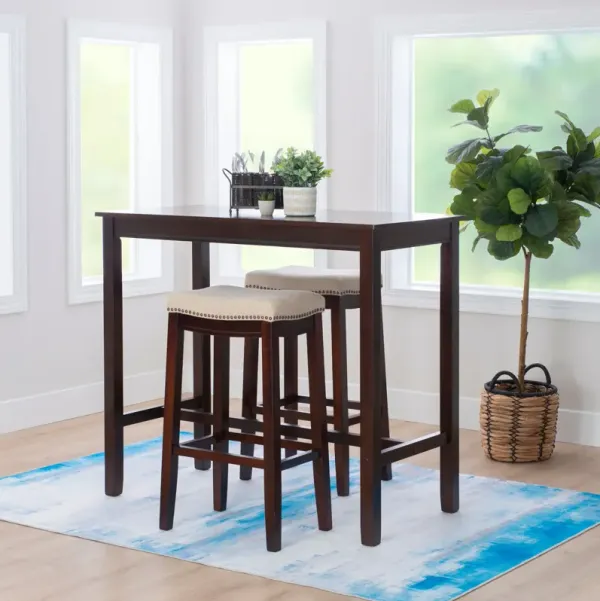 Wilcox Bar Height Table and 2 Backless Stools -  Walnut/Linen