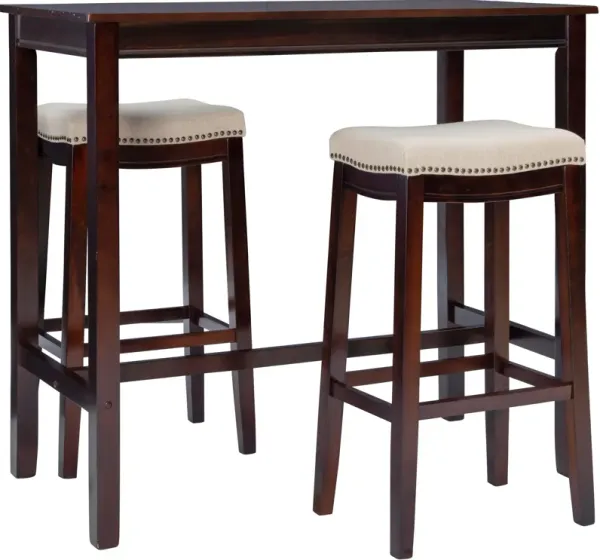 Wilcox Bar Height Table and 2 Backless Stools -  Walnut/Linen