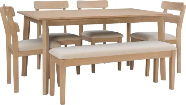 Moira Dining Table, 4 Side Chairs and Bench
