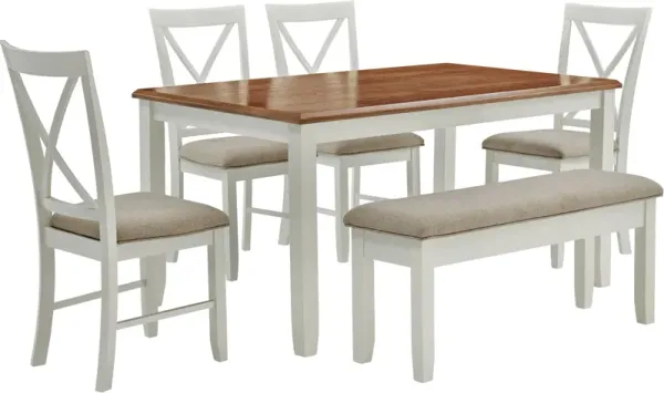 Bassett Dining Table and 4 X-Back Chairs and Bench - Honey/White